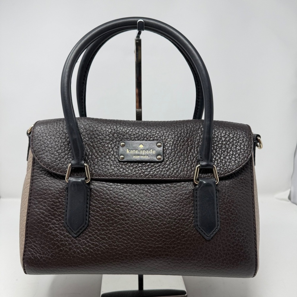 Kate Spade New York Pebbled Leather Satchel Brown Taupe Crossbody Bag Designer - Picture 12 of 12